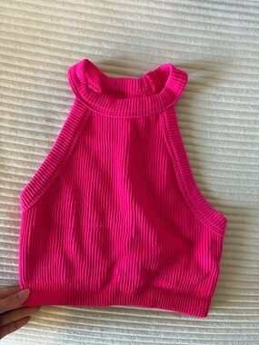 aerie Hot Pink Ribbed Halter Tank Top